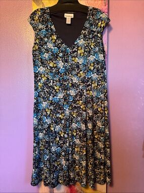 NorthStyle Black Floral Midi Dress with Blue and Yellow Accents